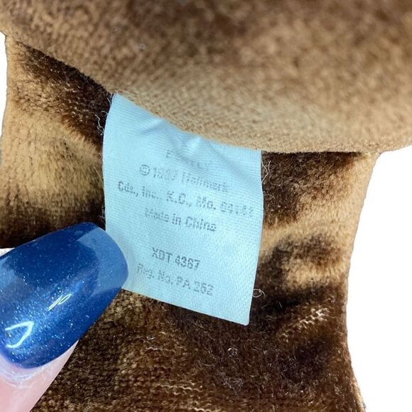 Vintage 1987 Hallmark Bently Bear Jingle Bell 10” Plush Brown Velour With Plaid - Picture 4 of 6
